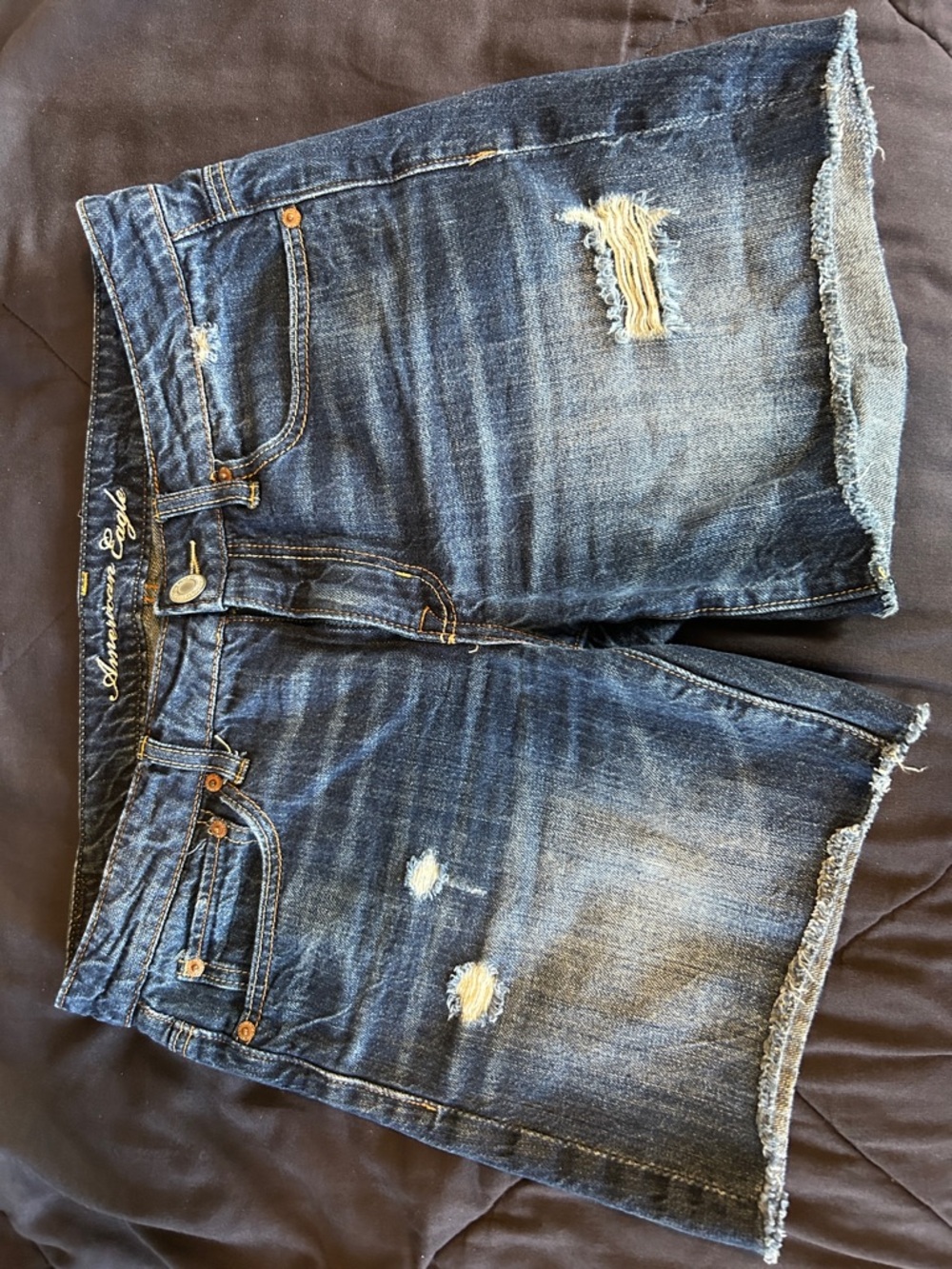 American Eagle Outfitters Distressed Dark Blue Denim Jean Shorts